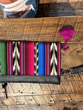 Nena & Co. Huipil Wristlet Clutch. in Pink & Blue